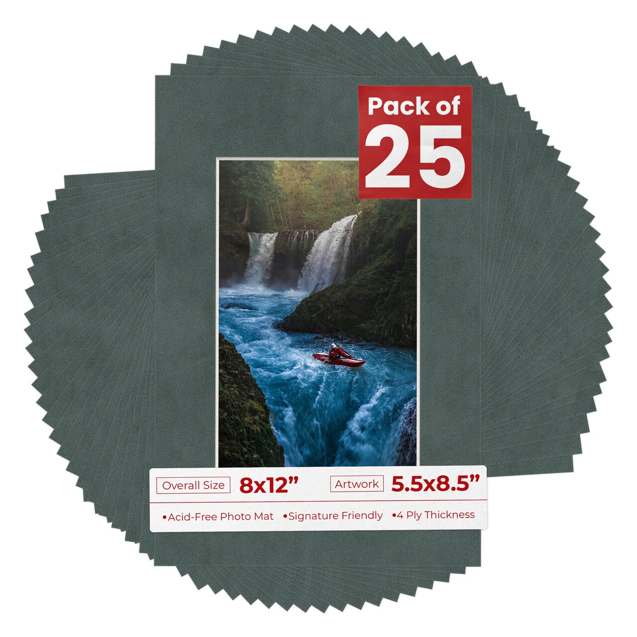Dark Grey Suede Mat Board for 8x12 Frames - Fits 5.5x8.5 Photos